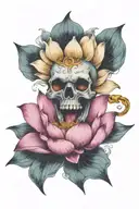   lotus flower blooming from open mouth  candie skull  tattoo design idea