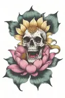   lotus flower blooming from open mouth  candie skull  tattoo design idea