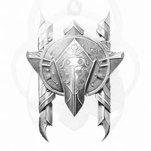 athen reef crown, with a spartan sheild and spear tattoo design idea