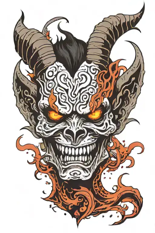 A graphic arts inspired demon with a furious expression tattoo design idea