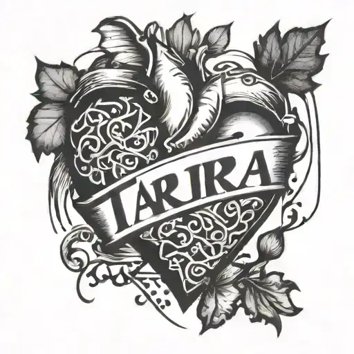 Broken heart and text "Tara"  tattoo design idea