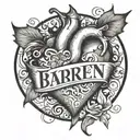 Broken heart and text "Tara"  tattoo design idea
