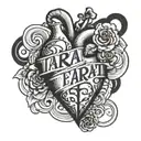 Broken heart and text "Tara"  tattoo design idea