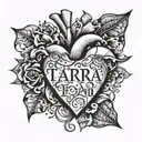 Broken heart and text "Tara"  tattoo design idea