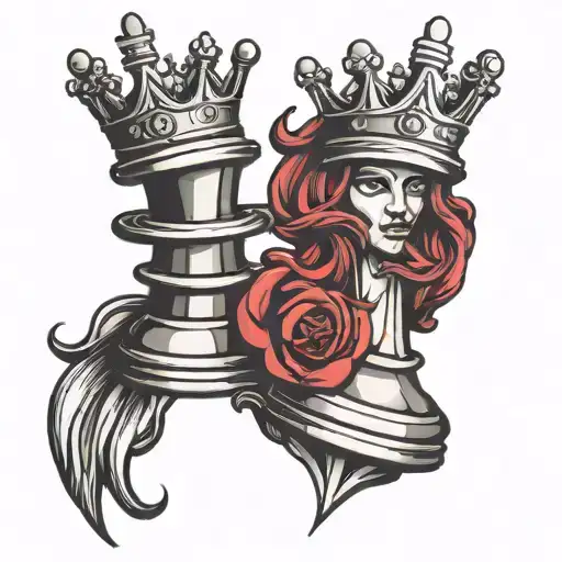 king and queen chess piece with crowns  symbol of marriage tattoo design idea