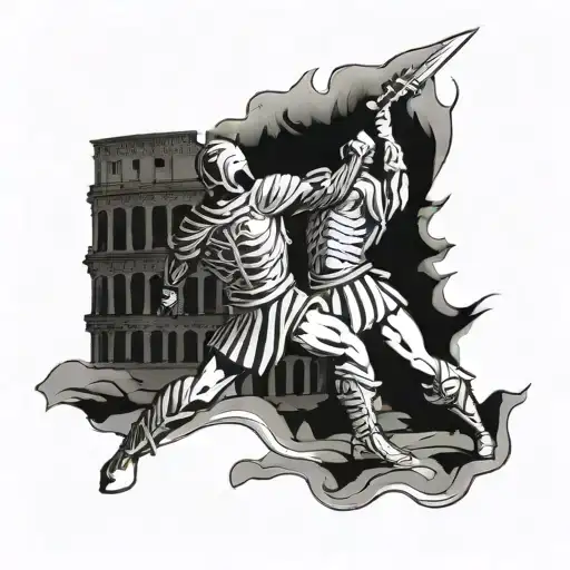A fierce gladiator fighting in the Colosseum tattoo design idea