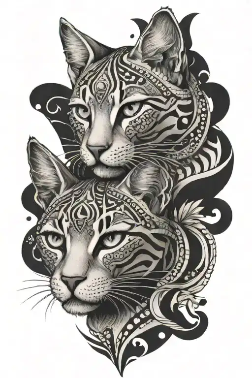 Egyptian cats whole arm tattoo design idea