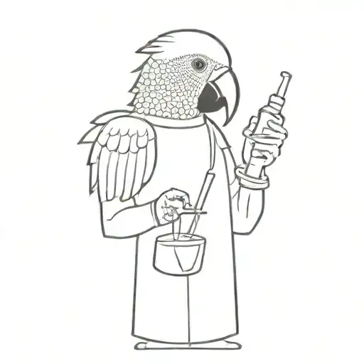 A parrot wearing a bartender's uniform serving drinks tattoo design idea