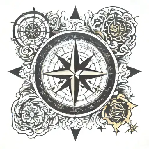 A compass that shows the 4 directions of friend, family, car and love tattoo design idea