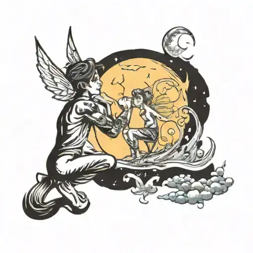 man asking the moon for a fairy to appear in front of him tattoo design idea
