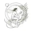 man asking the moon for a fairy to appear   tattoo design idea