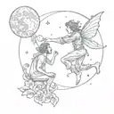 man asking the moon for a fairy to appear   tattoo design idea