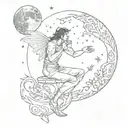 man asking the moon for a fairy to appear   tattoo design idea