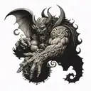 An intricate tattoo showcasing a devil and a god facing off in a battle of good and evil, with a human figure caught in the middle tattoo design idea