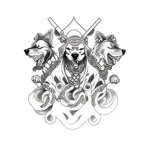 Yakuza tattoo depicting a three-headed chained up dog  tattoo design idea