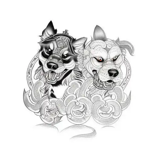  Yakuza tattoo depicting a three-headed dog on a chain tattoo design idea