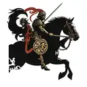 achilles war with his horse in front of castle surrounded tattoo design idea
