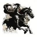 achilles war with his horse in front of castle surrounded tattoo design idea