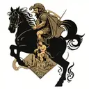 achilles war with his horse in front of castle surrounded tattoo design idea