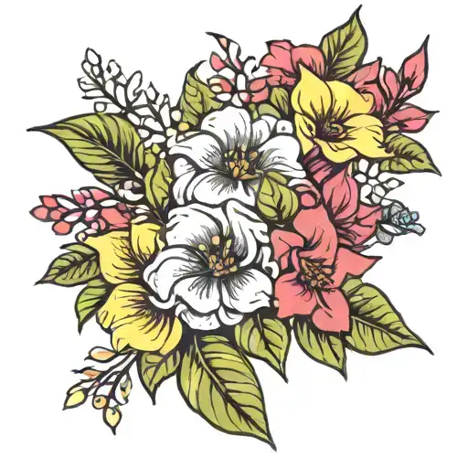 bougainvillea bouquet with daisies and gardenias and sunflowers tattoo design idea