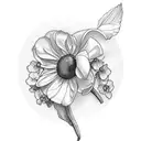 sweet pea flower, daisy, mountain, moon, sun,rose, honeysuckle,  tattoo design idea