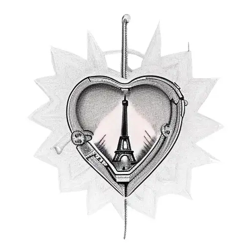 Eiffel Tower entwined with a heart-shaped airplane tattoo design idea