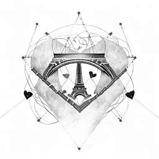 Eiffel Tower entwined with a heart-shaped airplane tattoo design idea