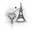 Eiffel Tower entwined with a heart-shaped airplane tattoo design idea