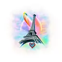 Eiffel Tower entwined with a heart-shaped airplane tattoo design idea