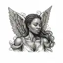 african  female angel looking down from heaven in a wrinkly garment  tattoo design idea