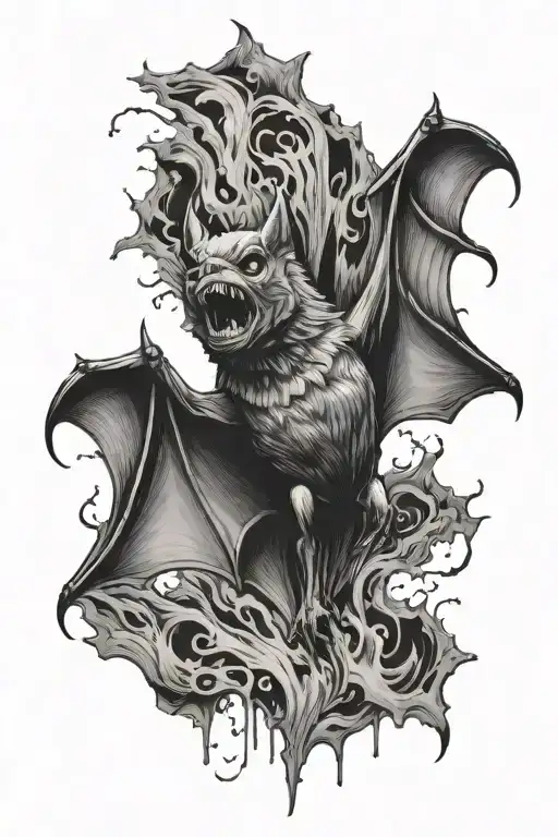 Screaming bat open wings spread wide to the sides representing strength and fear  tattoo design idea