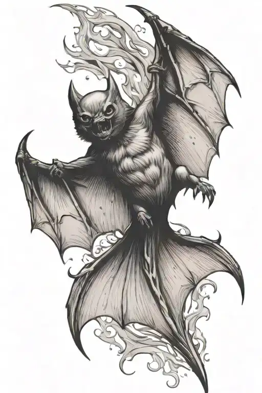 Screaming bat open wings spread wide to the sides representing strength and fear  tattoo design idea