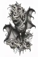 Screaming bat open wings spread wide to the sides representing strength and fear  tattoo design idea