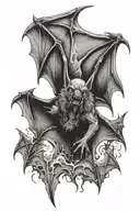 Screaming bat open wings spread wide to the sides representing strength and fear  tattoo design idea