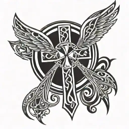 Celtic cross with wings tattoo design idea