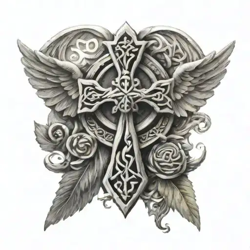 Celtic cross with wings tattoo design idea