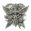 Celtic cross with wings tattoo design idea