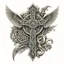 Celtic cross with wings tattoo design idea