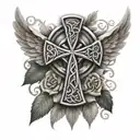 Celtic cross with wings tattoo design idea