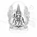 A sketch-style depiction of Shiva meditating in a lush forest, embodying the tranquility and strength amidst anger tattoo design idea