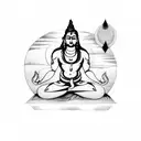 A sketch-style depiction of Shiva meditating in a lush forest, embodying the tranquility and strength amidst anger tattoo design idea