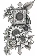 444, mother daughter flower, cross, sunflower blooming tattoo design idea