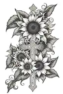 444, mother daughter flower, cross, sunflower blooming tattoo design idea