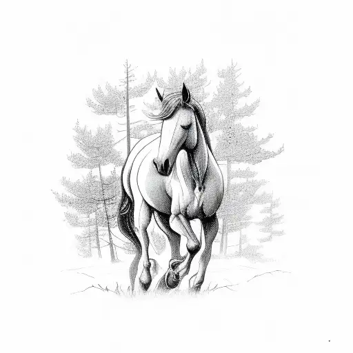 magical horse forest realistic tattoo design idea