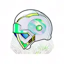 stained glass window with marvels Loki helmet on the green grass with a gradient to the northern lights  tattoo design idea