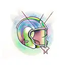 stained glass window with marvels Loki helmet on the green grass with a gradient to the northern lights  tattoo design idea