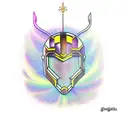 stained glass window with marvels Loki helmet on the green grass with a gradient to the northern lights  tattoo design idea