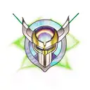 stained glass window with marvels Loki helmet on the green grass with a gradient to the northern lights  tattoo design idea