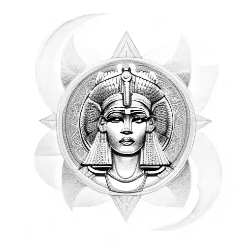 Goddess Isis with a celestial backdrop tattoo design idea