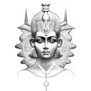 Goddess Isis with a celestial backdrop tattoo design idea
